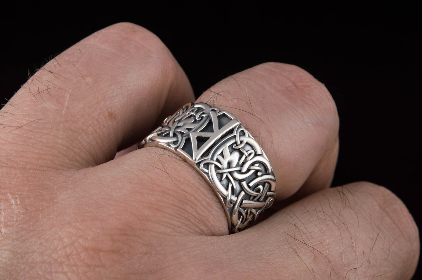 vkngjewelry Ring Handcrafted Raido Rune Scandinavian Ornament Sterling Silver Ring