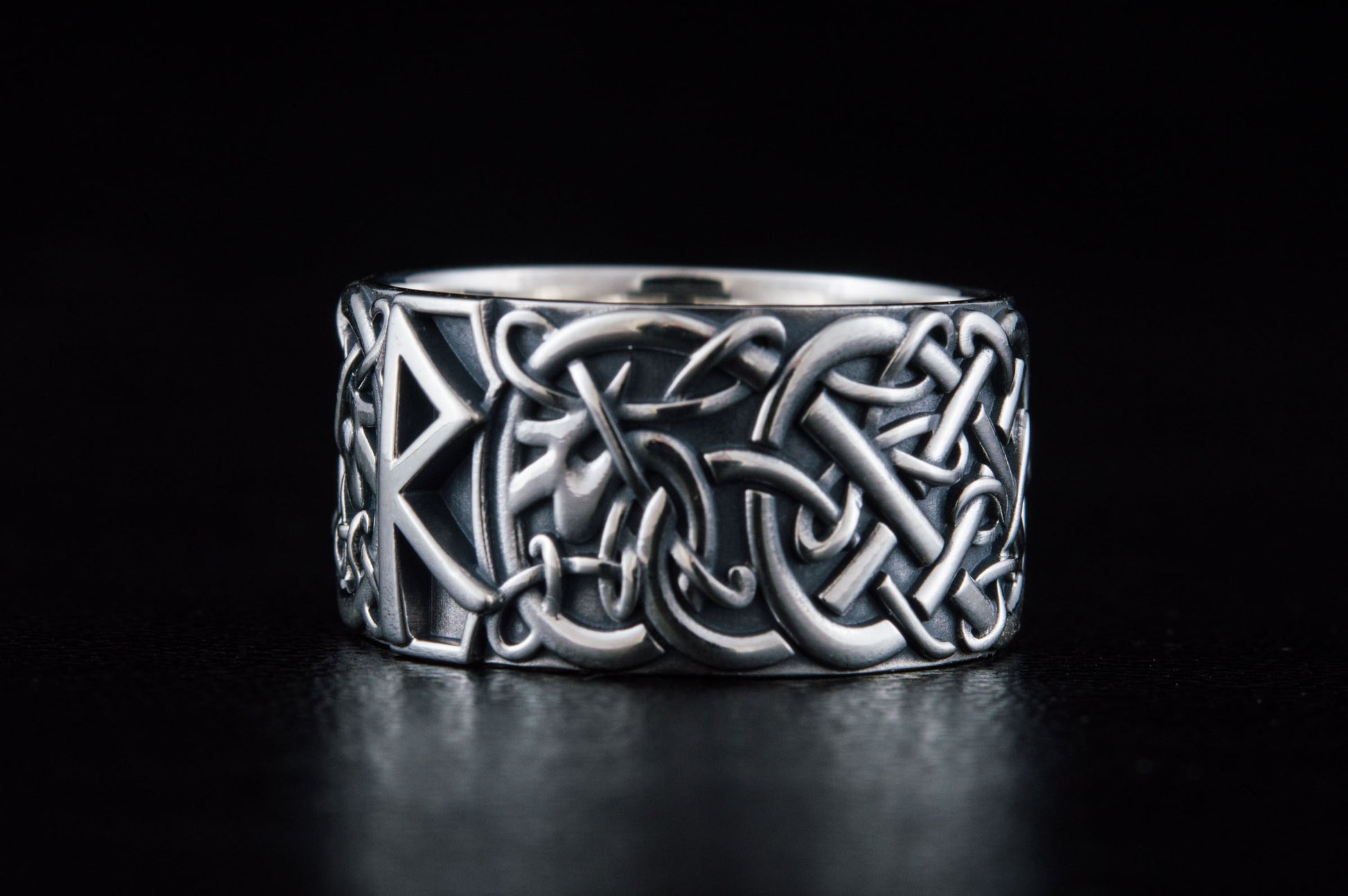 vkngjewelry Ring Handcrafted Raido Rune Scandinavian Ornament Sterling Silver Ring