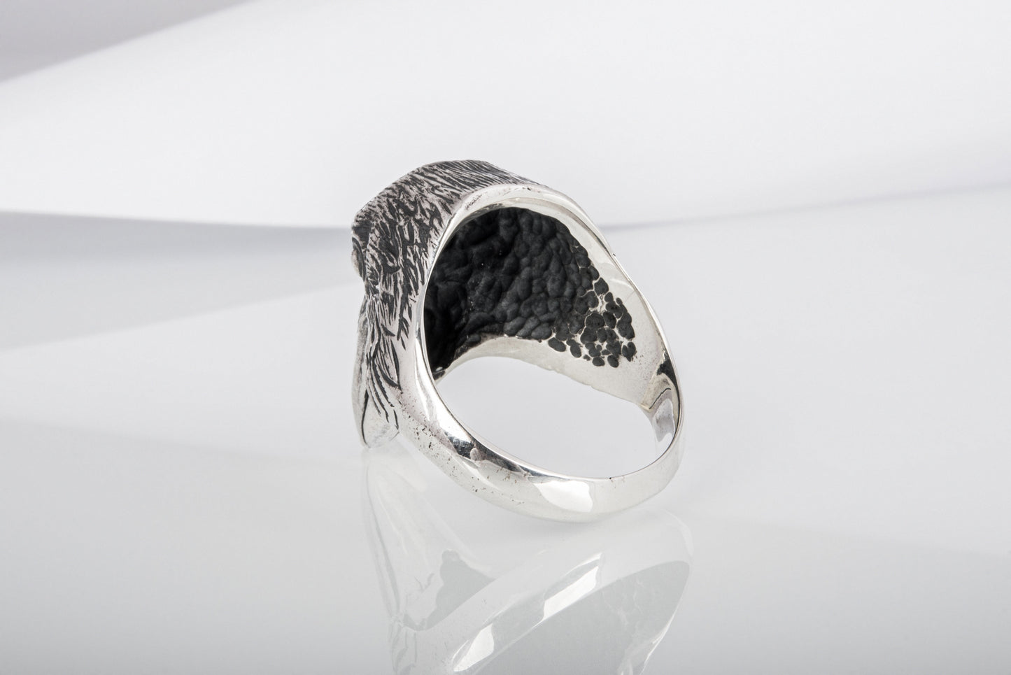 vkngjewelry Ring Handcrafted Raven Natural Sterling Silver Ring