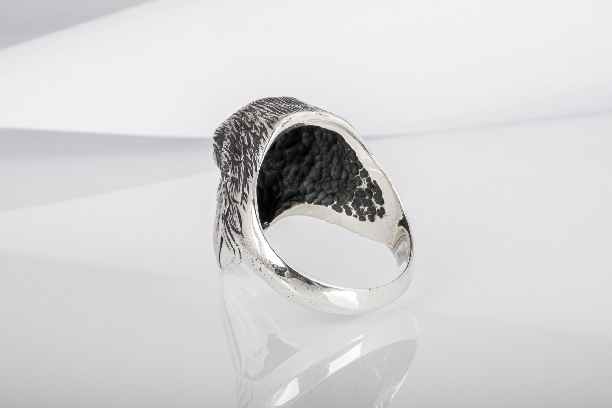 vkngjewelry Ring Handcrafted Raven Natural Sterling Silver Ring