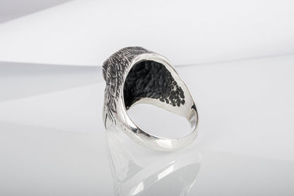 vkngjewelry Ring Handcrafted Raven Natural Sterling Silver Ring
