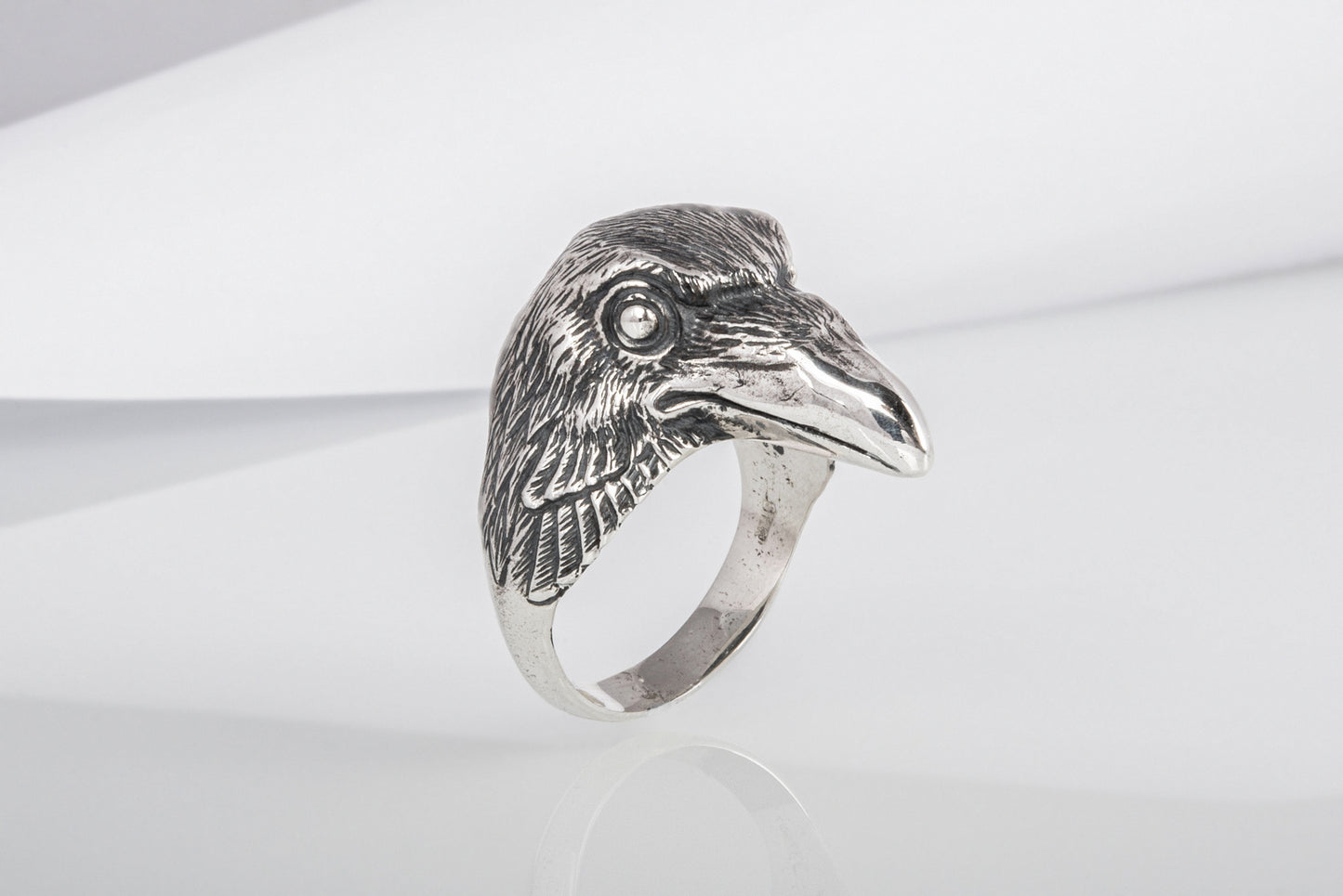 vkngjewelry Ring Handcrafted Raven Natural Sterling Silver Ring