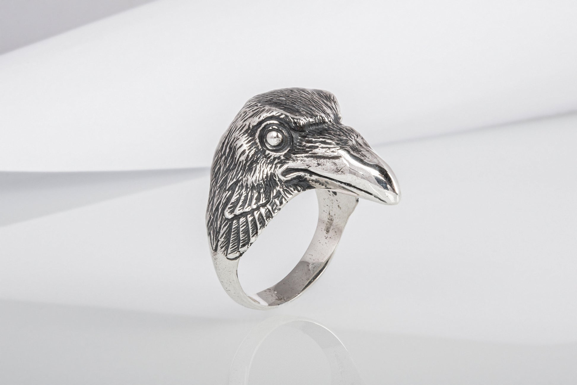 vkngjewelry Ring Handcrafted Raven Natural Sterling Silver Ring