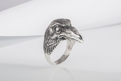 vkngjewelry Ring Handcrafted Raven Natural Sterling Silver Ring