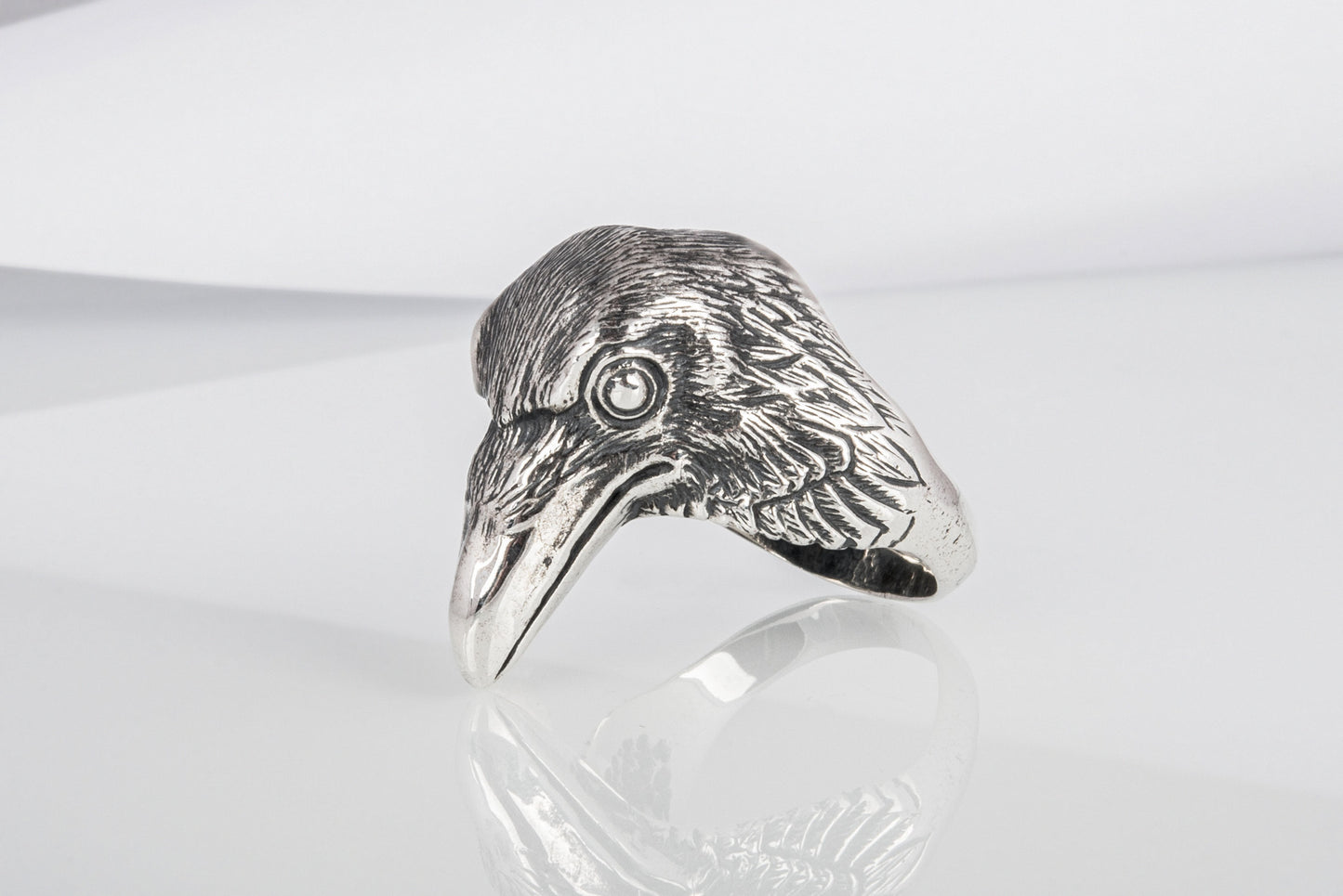 vkngjewelry Ring Handcrafted Raven Natural Sterling Silver Ring