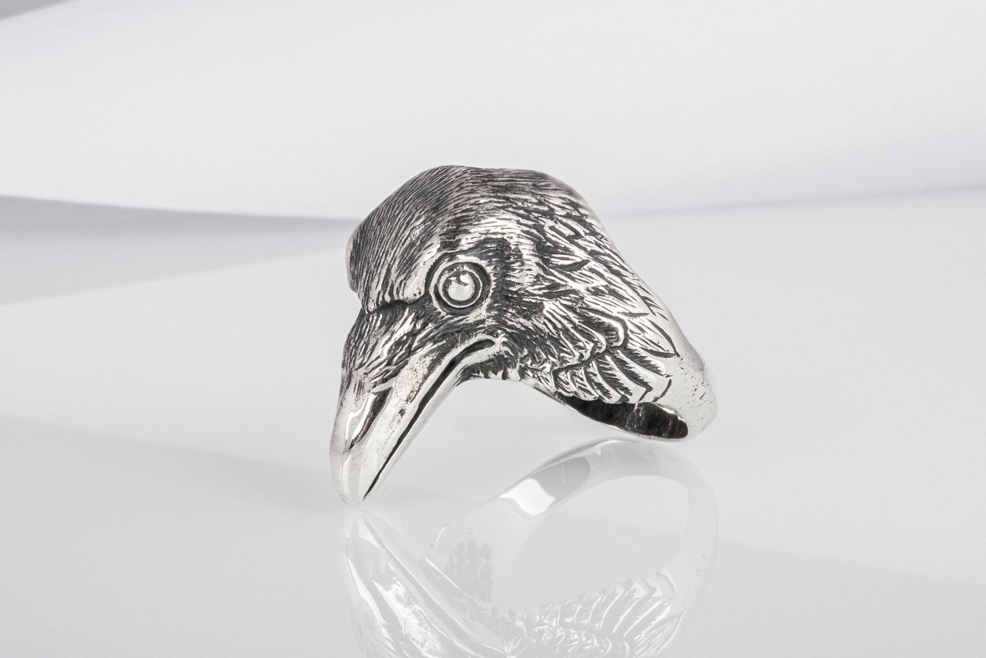 vkngjewelry Ring Handcrafted Raven Natural Sterling Silver Ring