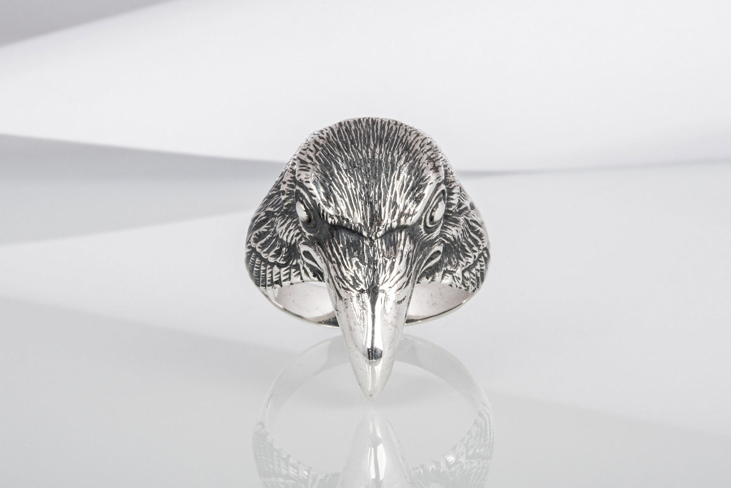 vkngjewelry Ring Handcrafted Raven Natural Sterling Silver Ring