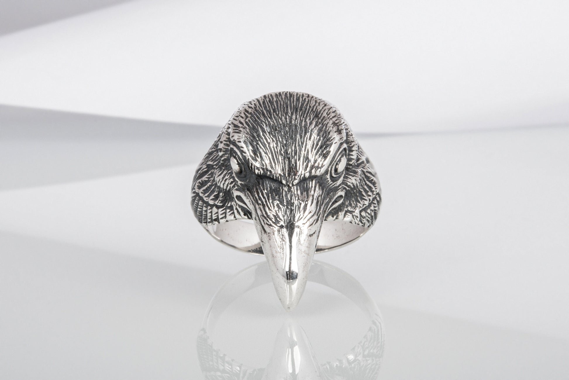 vkngjewelry Ring Handcrafted Raven Natural Sterling Silver Ring