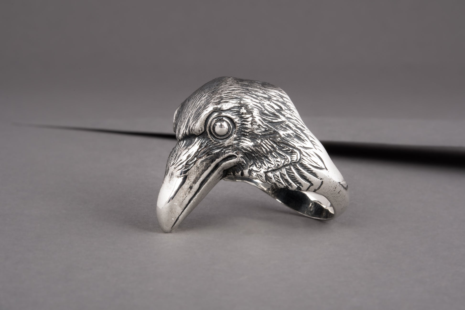 vkngjewelry Ring Handcrafted Raven Natural Sterling Silver Ring
