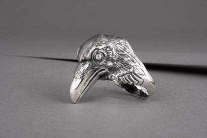 vkngjewelry Ring Handcrafted Raven Natural Sterling Silver Ring
