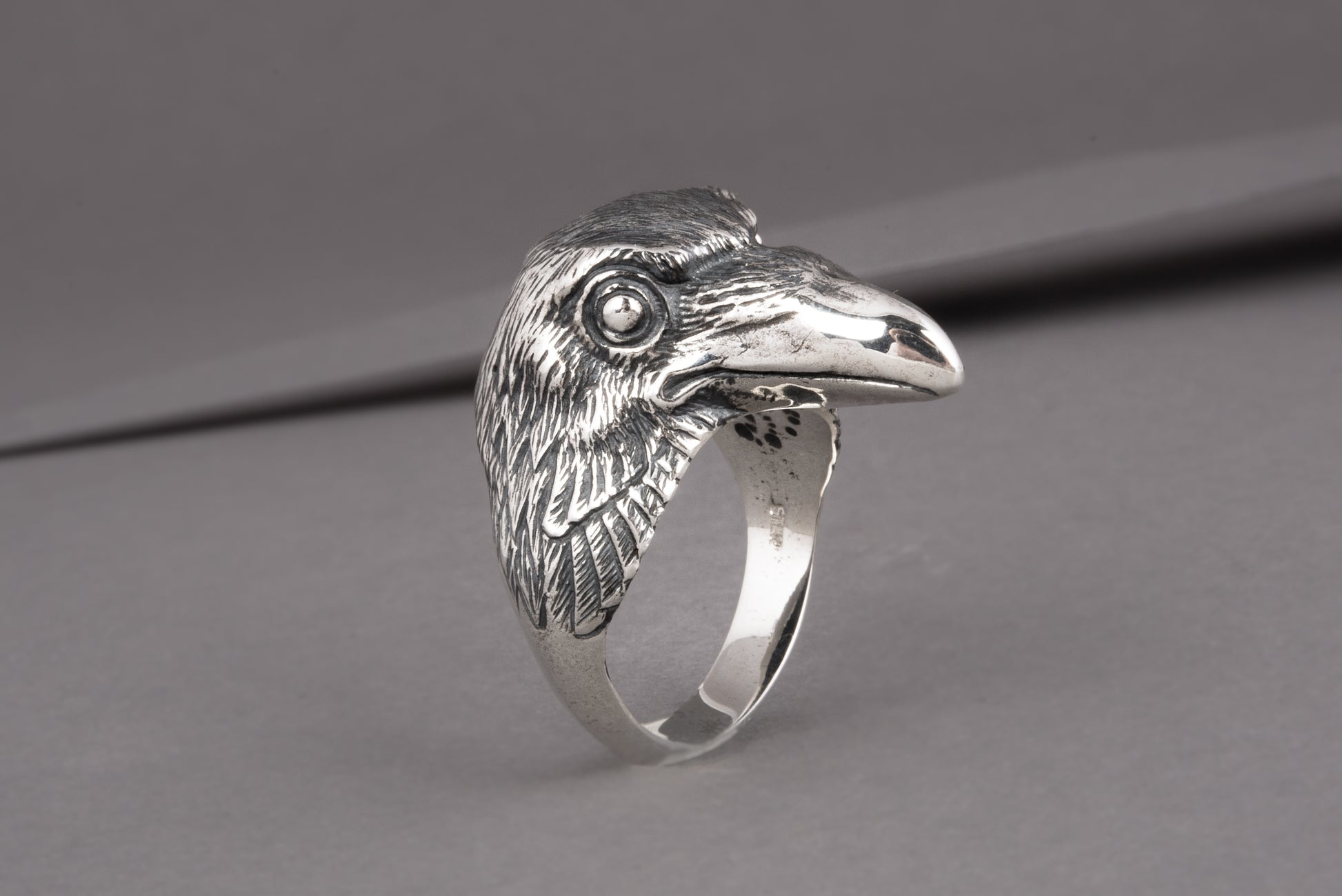 vkngjewelry Ring Handcrafted Raven Natural Sterling Silver Ring