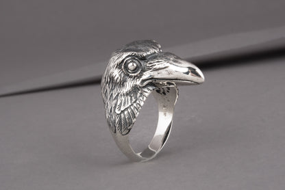vkngjewelry Ring Handcrafted Raven Natural Sterling Silver Ring
