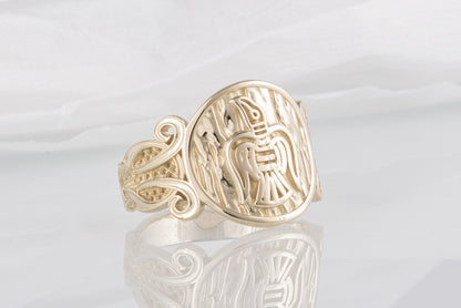 vkngjewelry Ring Handcrafted Raven Ornament Norse Gold Ring