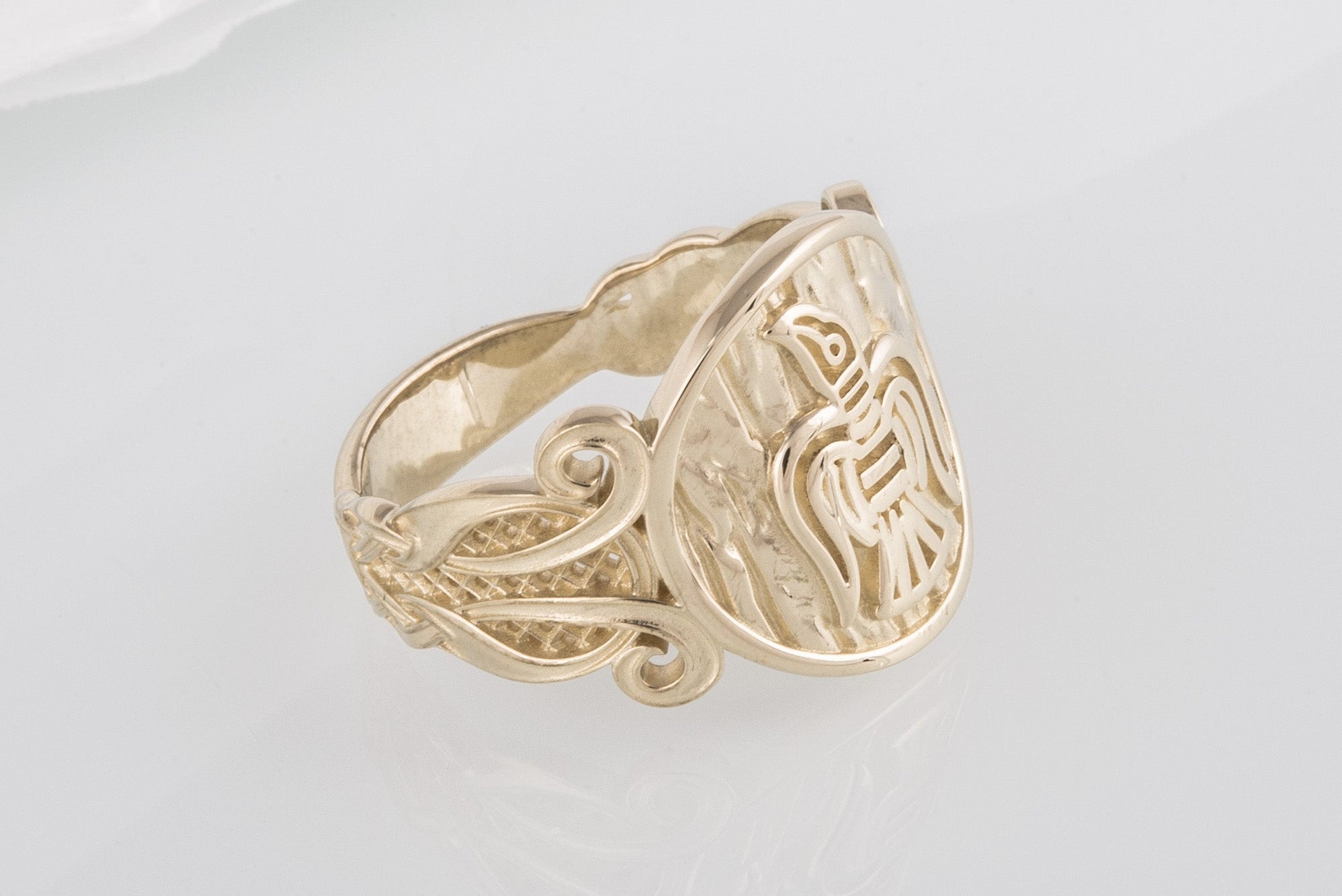 vkngjewelry Ring Handcrafted Raven Ornament Norse Gold Ring