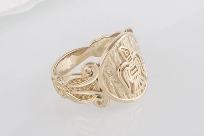 vkngjewelry Ring Handcrafted Raven Ornament Norse Gold Ring