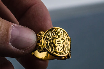 vkngjewelry Ring Handcrafted Raven Ornament Norse Gold Ring
