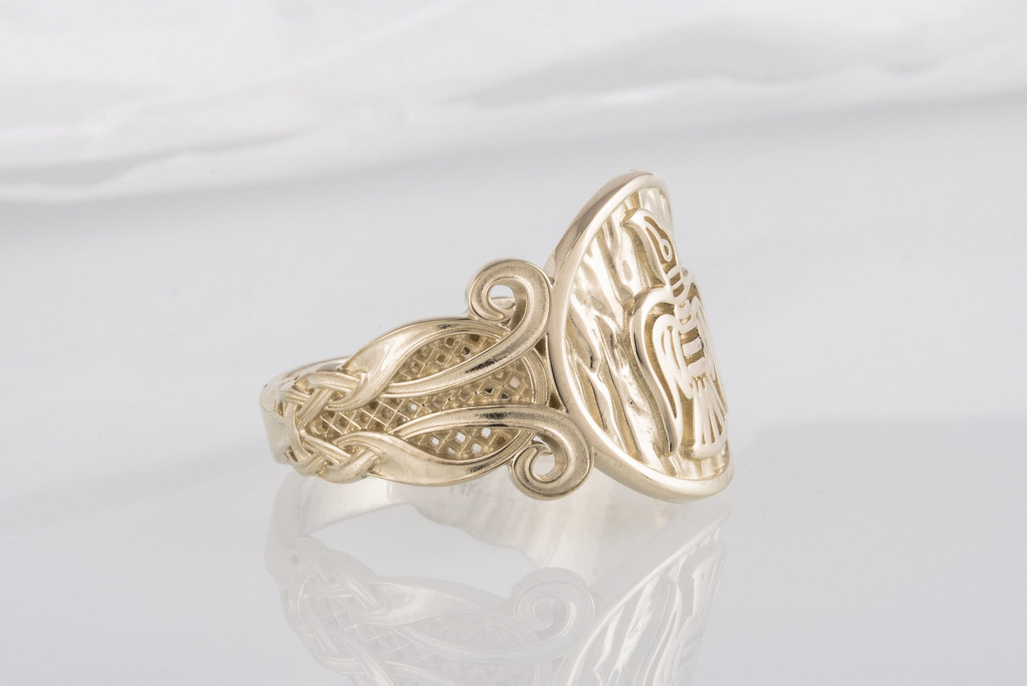 vkngjewelry Ring Handcrafted Raven Ornament Norse Gold Ring