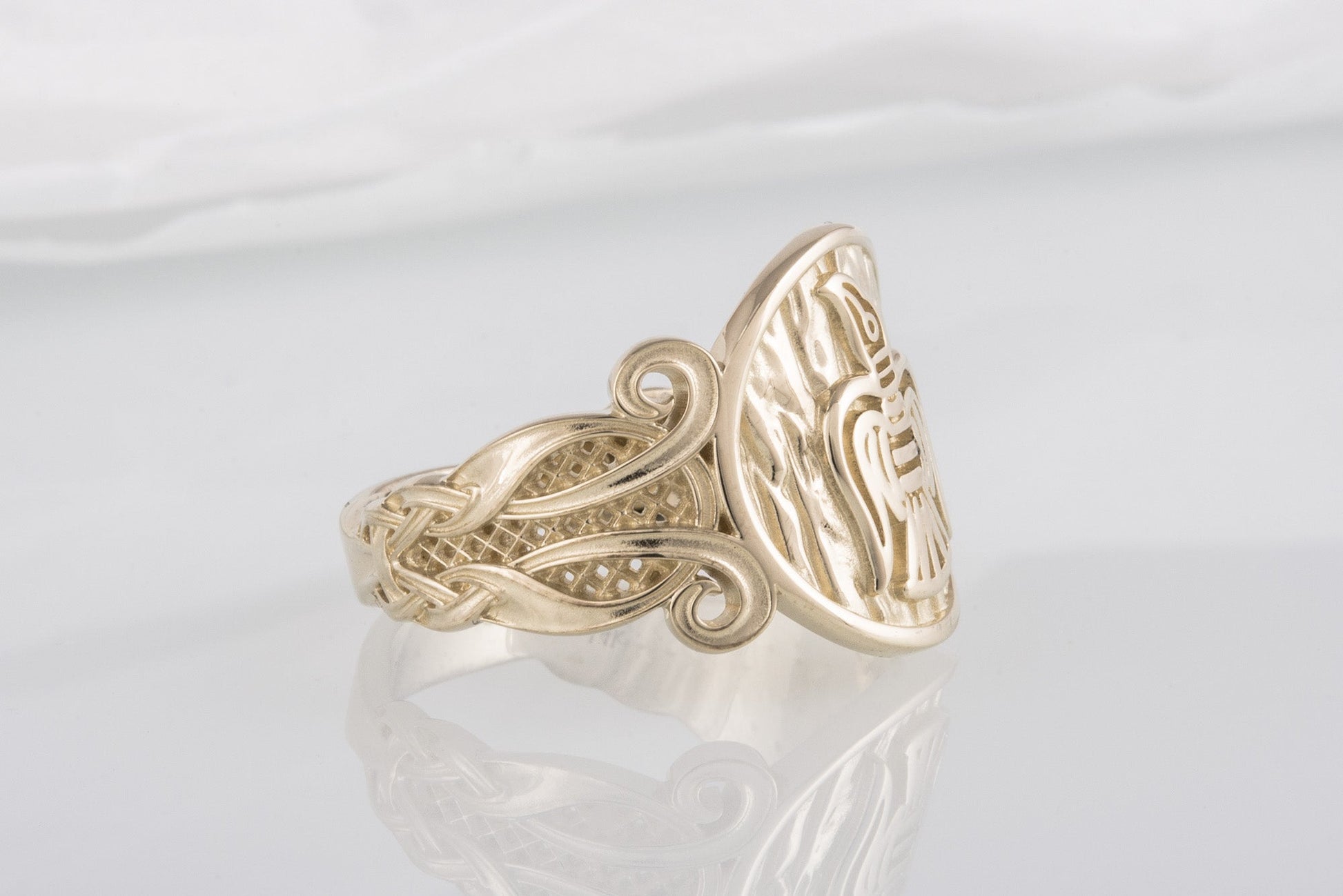 vkngjewelry Ring Handcrafted Raven Ornament Norse Gold Ring