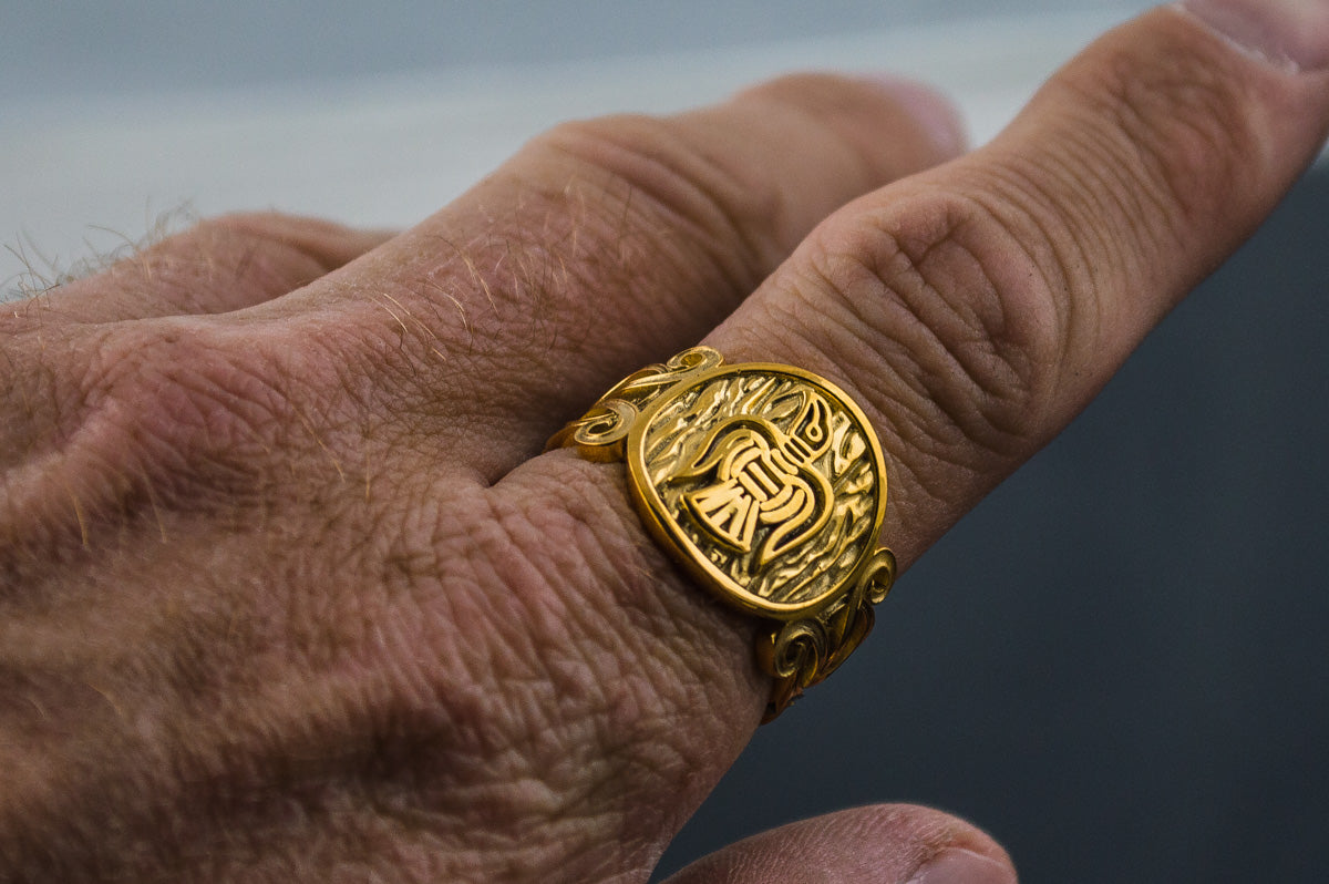 vkngjewelry Ring Handcrafted Raven Ornament Norse Gold Ring