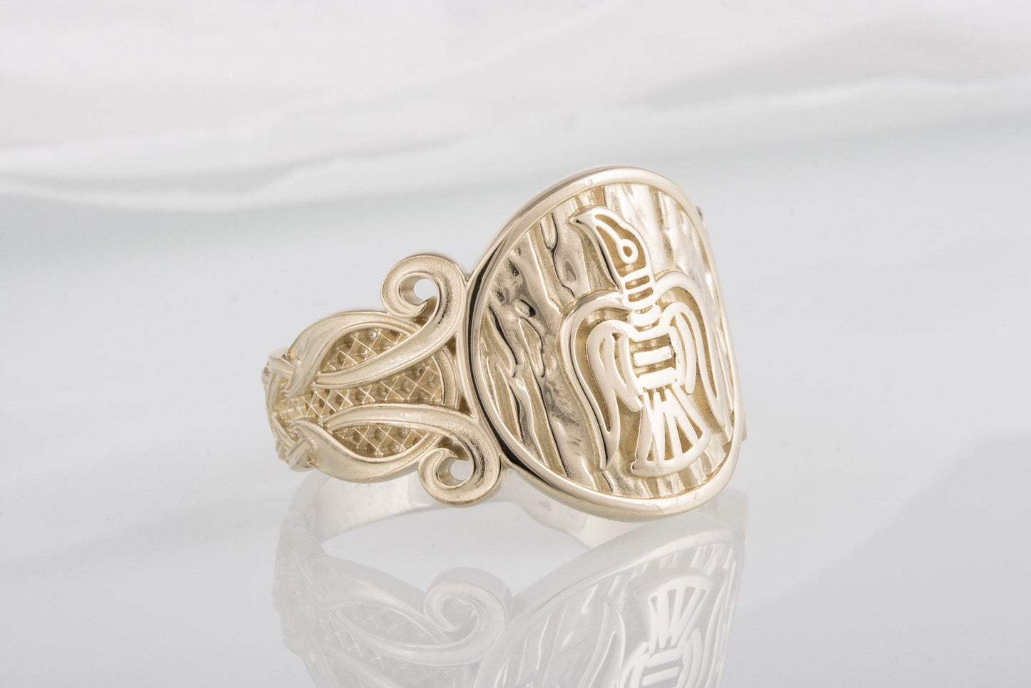 vkngjewelry Ring Handcrafted Raven Ornament Norse Gold Ring