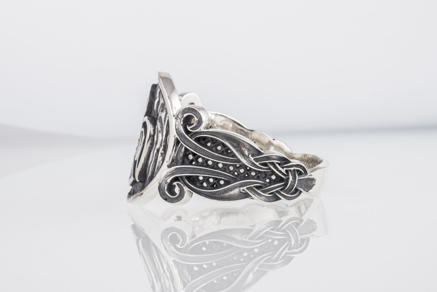 vkngjewelry Ring Handcrafted  Raven Ornament Norse Sterling Silver Ring