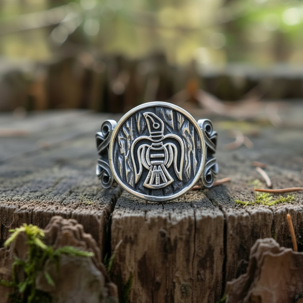 vkngjewelry Ring Handcrafted  Raven Ornament Norse Sterling Silver Ring