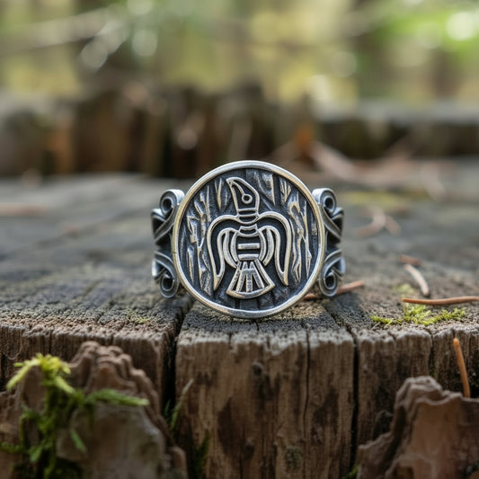 vkngjewelry Ring Handcrafted  Raven Ornament Norse Sterling Silver Ring