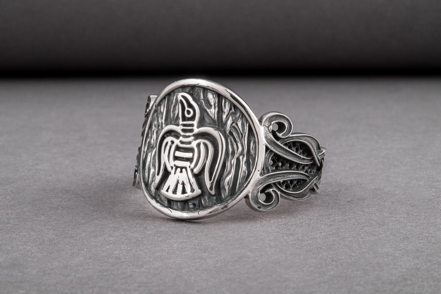 vkngjewelry Ring Handcrafted  Raven Ornament Norse Sterling Silver Ring