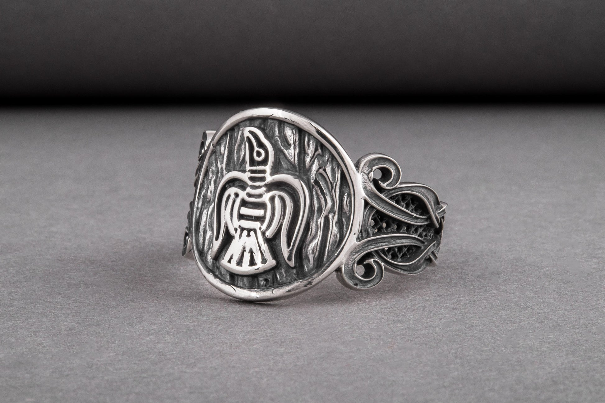 vkngjewelry Ring Handcrafted  Raven Ornament Norse Sterling Silver Ring