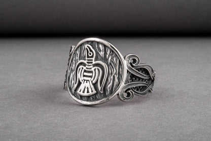 vkngjewelry Ring Handcrafted  Raven Ornament Norse Sterling Silver Ring