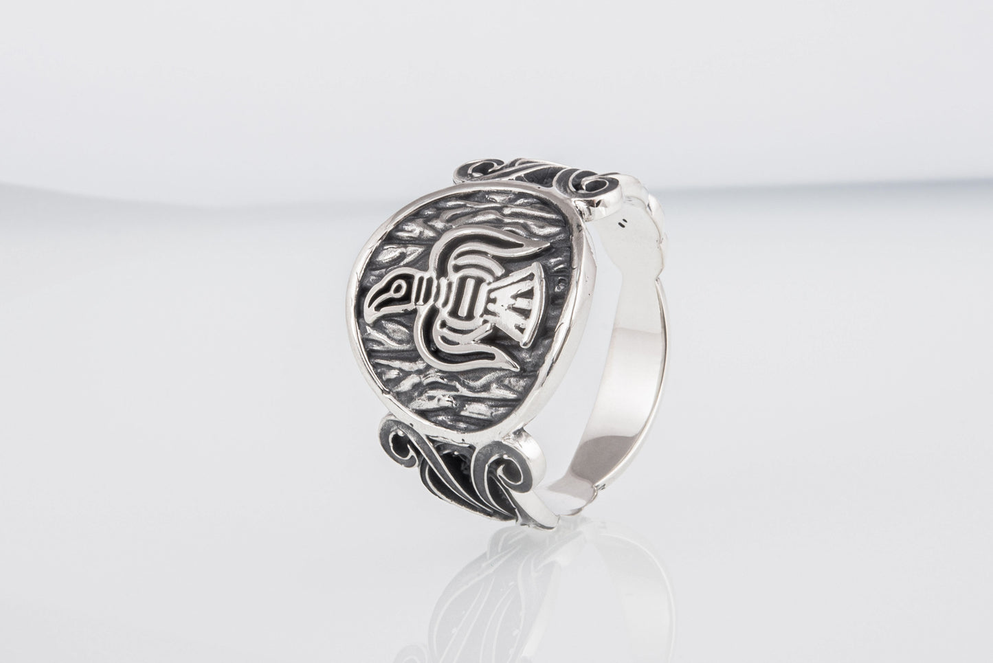 vkngjewelry Ring Handcrafted  Raven Ornament Norse Sterling Silver Ring