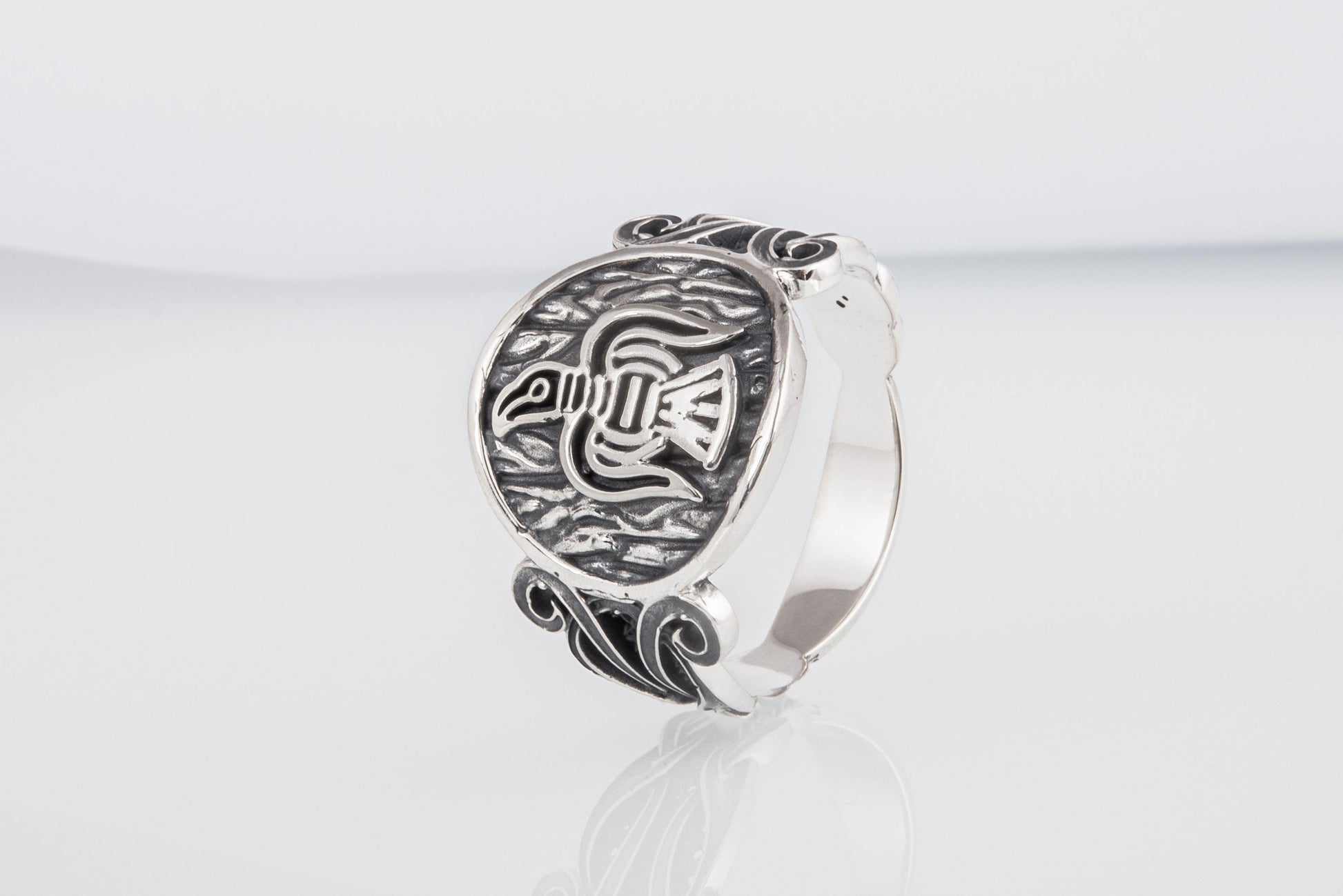vkngjewelry Ring Handcrafted  Raven Ornament Norse Sterling Silver Ring
