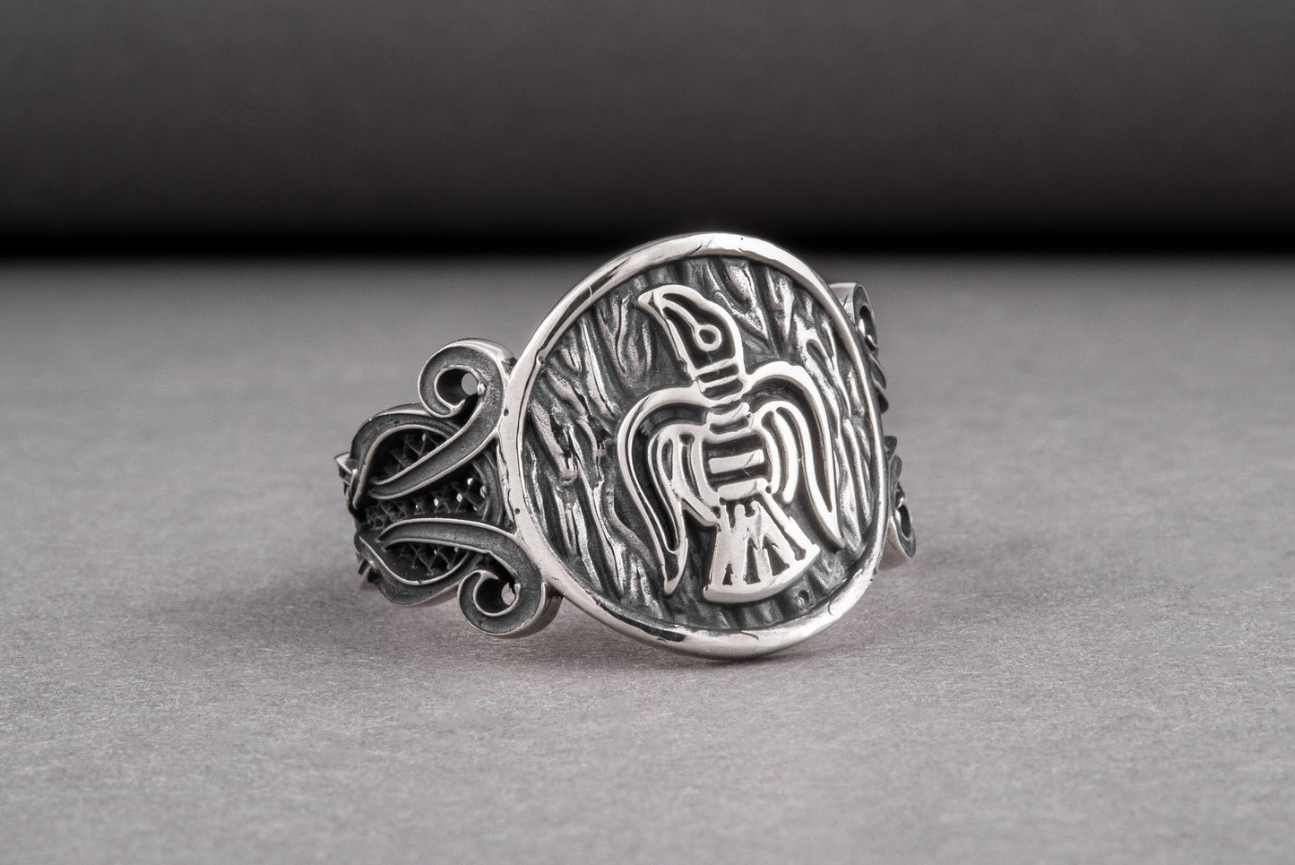 vkngjewelry Ring Handcrafted  Raven Ornament Norse Sterling Silver Ring