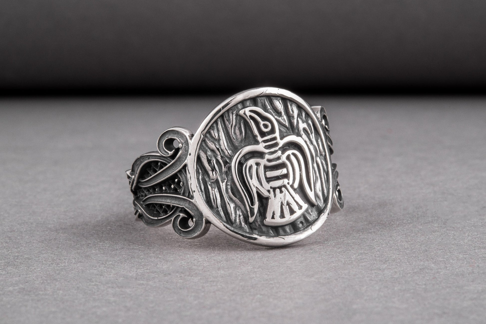 vkngjewelry Ring Handcrafted  Raven Ornament Norse Sterling Silver Ring