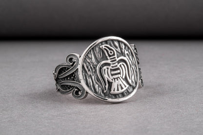 vkngjewelry Ring Handcrafted  Raven Ornament Norse Sterling Silver Ring