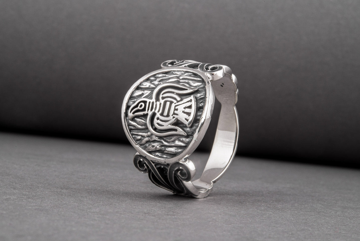 vkngjewelry Ring Handcrafted  Raven Ornament Norse Sterling Silver Ring