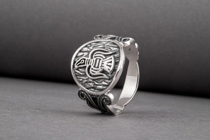vkngjewelry Ring Handcrafted  Raven Ornament Norse Sterling Silver Ring