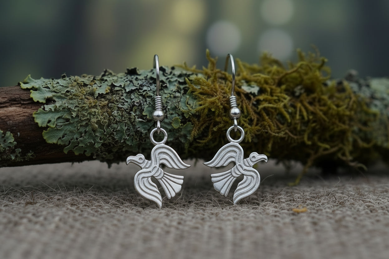 vkngjewelry Earrings Raven Totem Earrings, Viking Bird Silver Jewelry