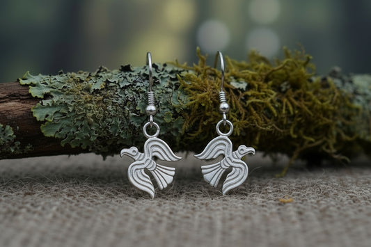 vkngjewelry Earrings Raven Totem Earrings, Viking Bird Silver Jewelry