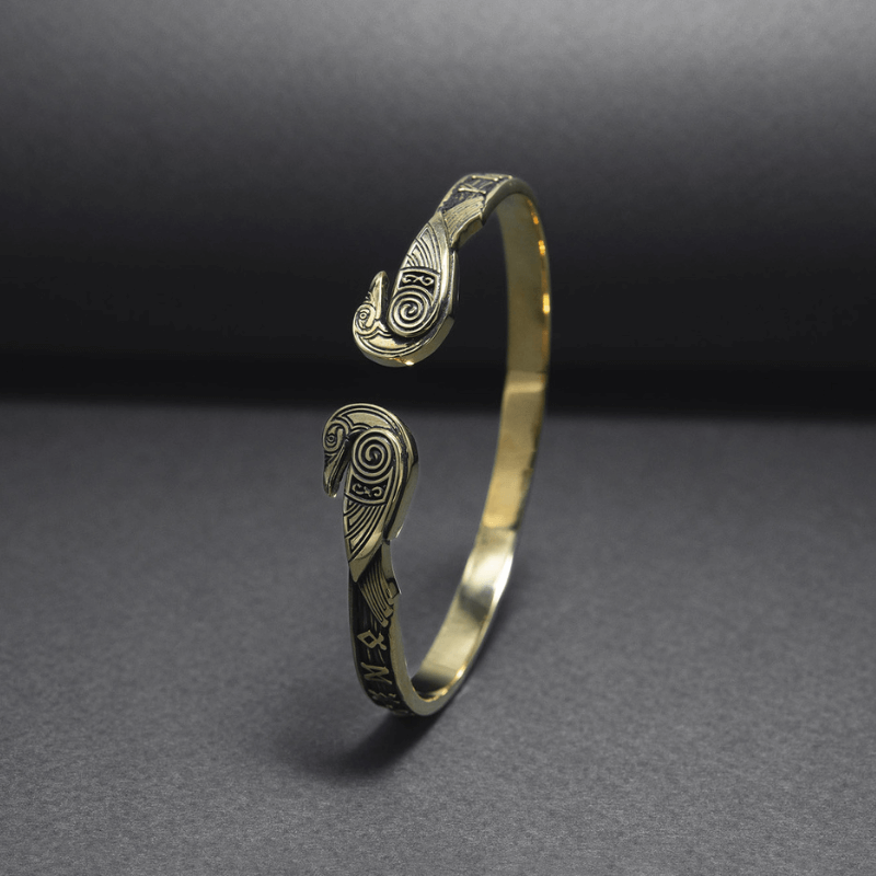 vkngjewelry Bracelet Handcrafted Ravens and Elder Futhark runes Arm Ring