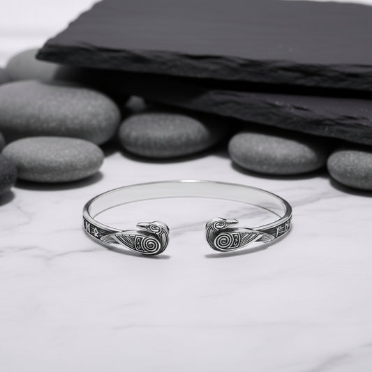 vkngjewelry Bracelet Handcrafted Ravens and Elder Futhark runes Arm Ring