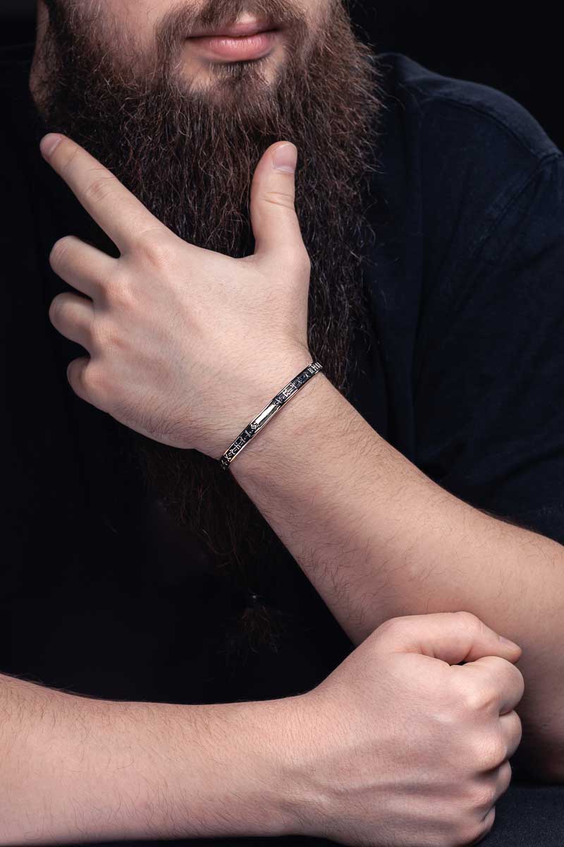 vkngjewelry Bracelet Handcrafted Ravens and Elder Futhark runes Arm Ring