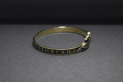 vkngjewelry Bracelet Handcrafted Ravens and Elder Futhark runes Arm Ring