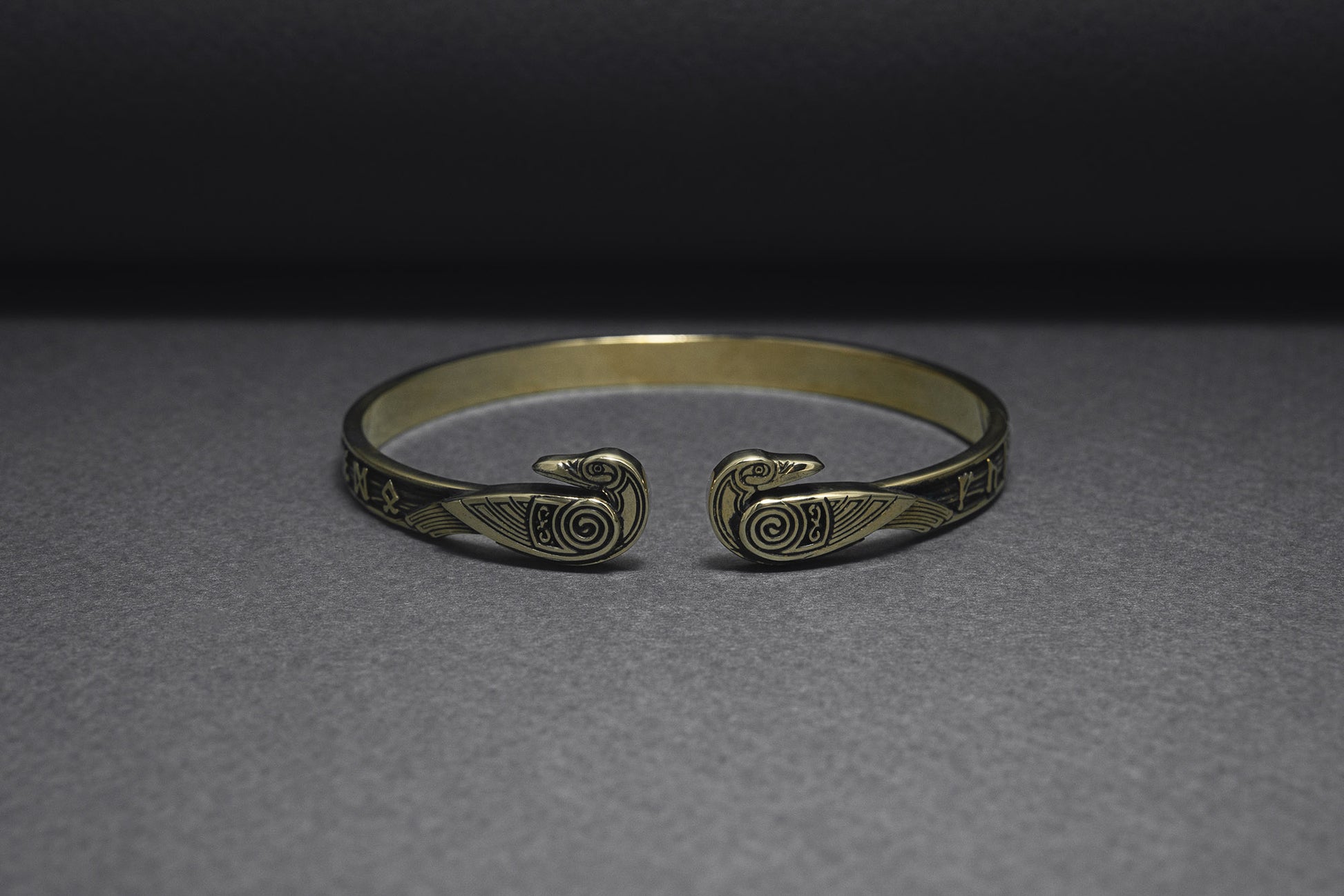 vkngjewelry Bracelet Handcrafted Ravens and Elder Futhark runes Arm Ring