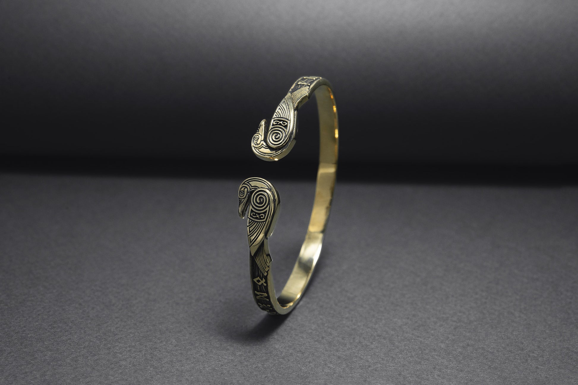 vkngjewelry Bracelet Handcrafted Ravens and Elder Futhark runes Arm Ring