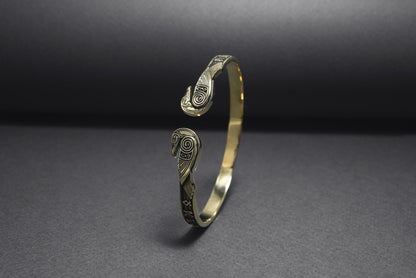 vkngjewelry Bracelet Handcrafted Ravens and Elder Futhark runes Arm Ring