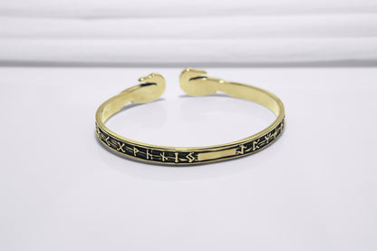 vkngjewelry Bracelet Handcrafted Ravens and Elder Futhark runes Arm Ring