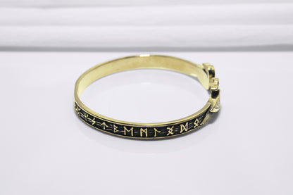 vkngjewelry Bracelet Handcrafted Ravens and Elder Futhark runes Arm Ring