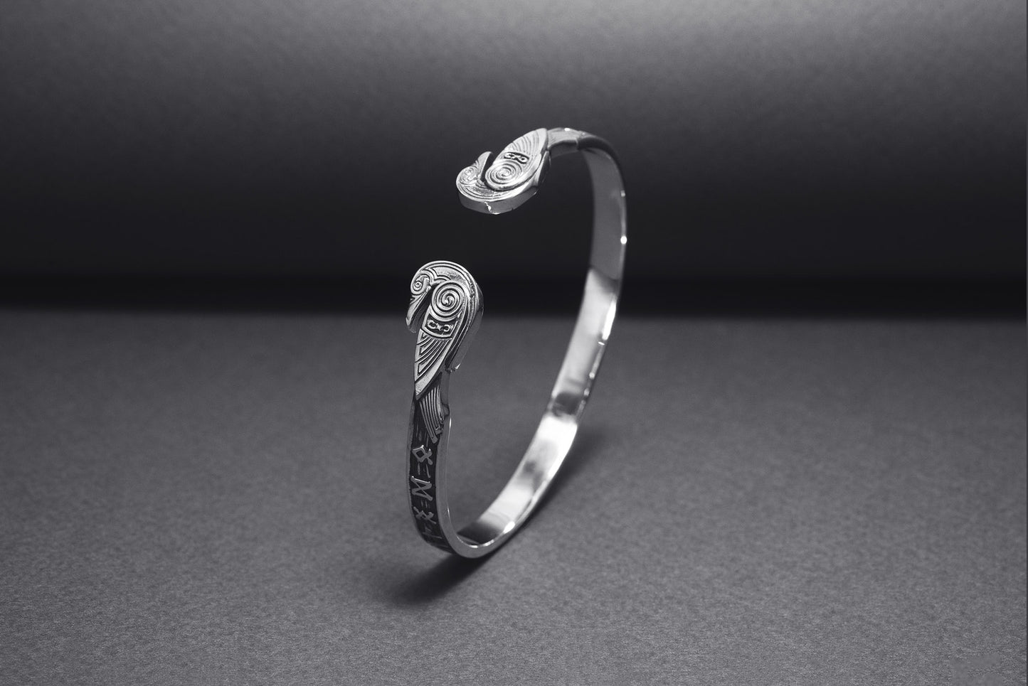 vkngjewelry Bracelet Handcrafted Ravens and Elder Futhark runes Arm Ring