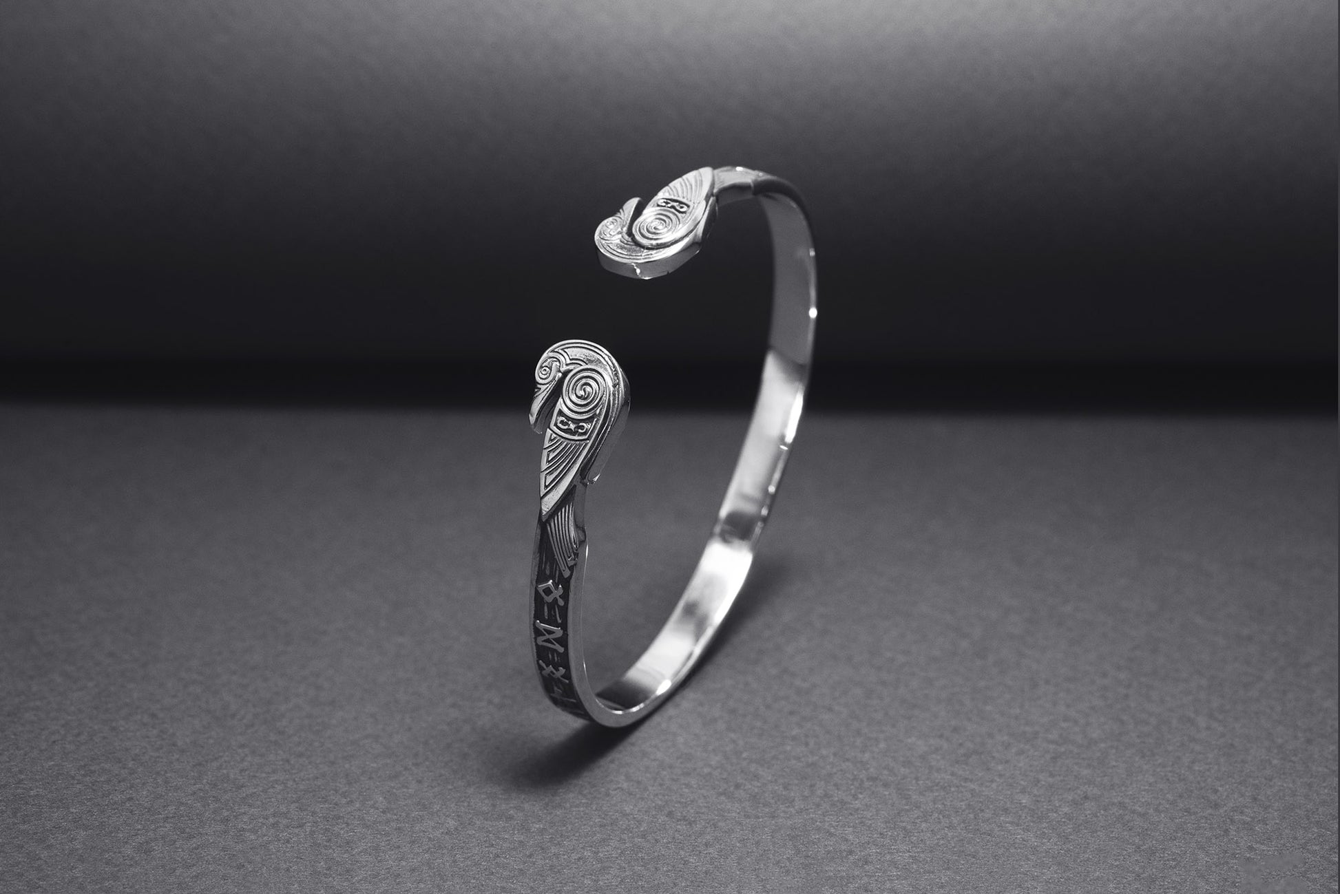 vkngjewelry Bracelet Handcrafted Ravens and Elder Futhark runes Arm Ring